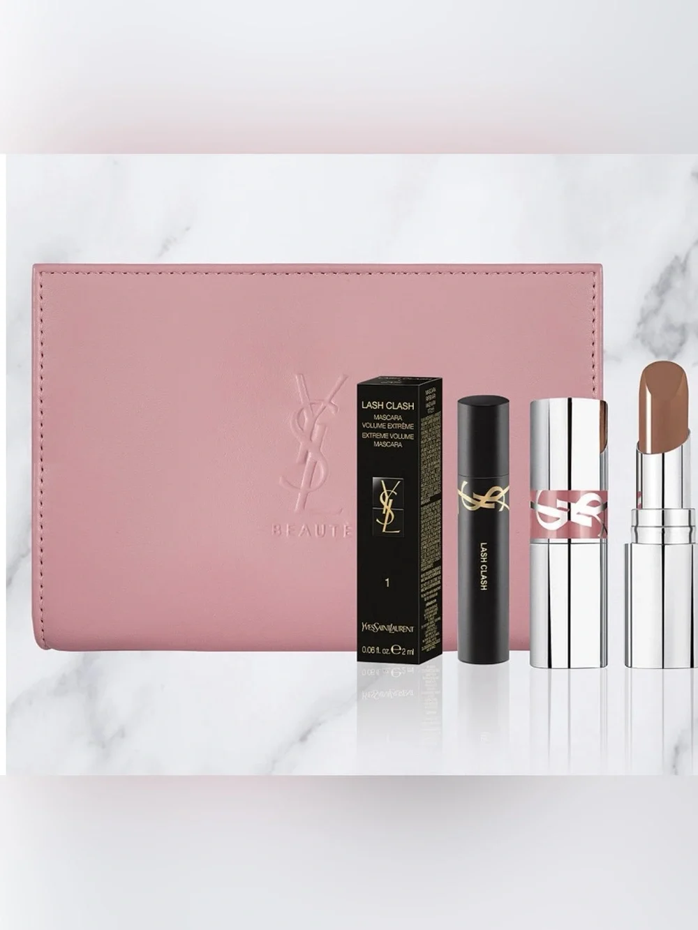 YSL Pink Beauty Pouch + Lash Clash Mascara & Loveshine Mini Set-NWT